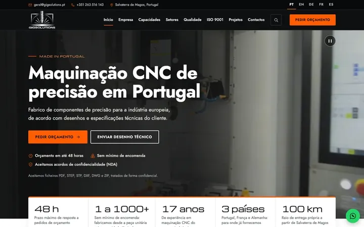 Página inicial do site da GIG Solutions